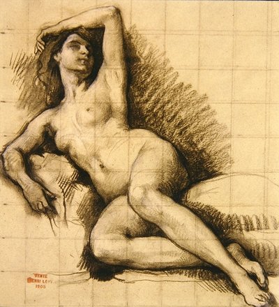 Study - Reclining Female Nude by Henri Leopold Levy