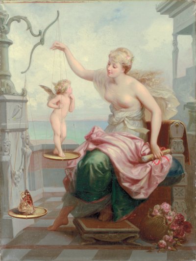 Weighing Cupid Against a Butterfly by Henri Pierre Picou