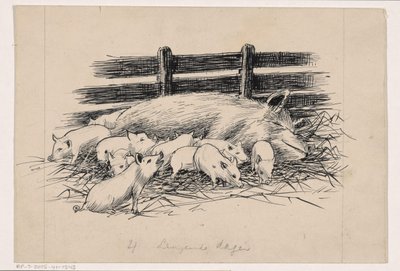 Sow Suckling Her Piglets by Henri Verstijnen
