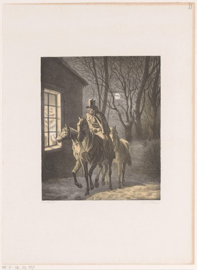 Man on Horseback Riding Past a House by Henri van Seben