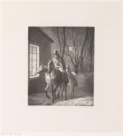 Man on Horse Riding Past House by Henri van Seben