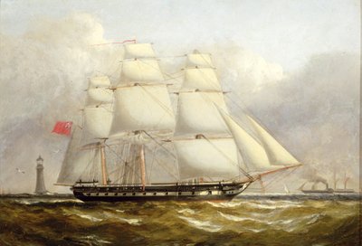 A Frigate off the Eddystone Lighthouse by Henry A. Luscombe