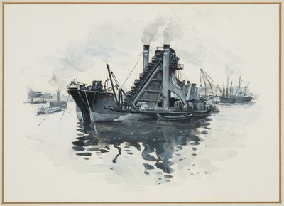 A Dredger in Salford Docks by Henry Edward Tidmarsh