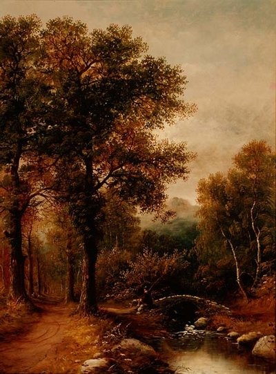 An Angler by a Woodland Stream by Henry Harris