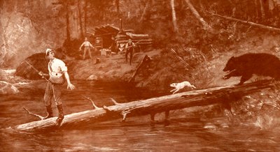 Bear Approaches Fishermen in the Woods by Henry Marriott Paget