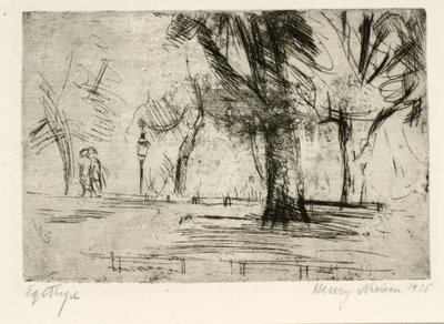 Park with Two Walkers and a Lantern by Henry Nielsen