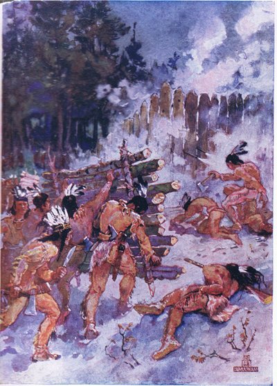 Red Indians Attacking a Stockade by Henry Sandham