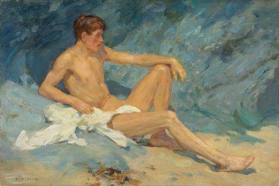 A Male Nude Reclining on Rocks by Henry Scott Tuke