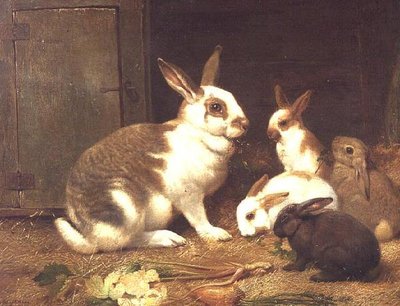 Rabbits Feeding by Henry William Carter