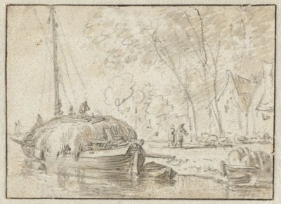 Hay Barge at a Shore by Herman Saftleven