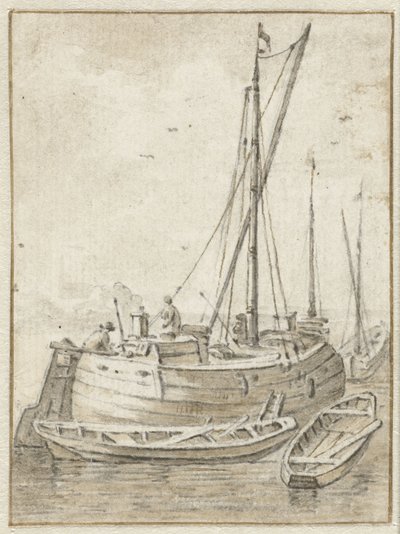 Boat with Two Rowboats by Herman Saftleven