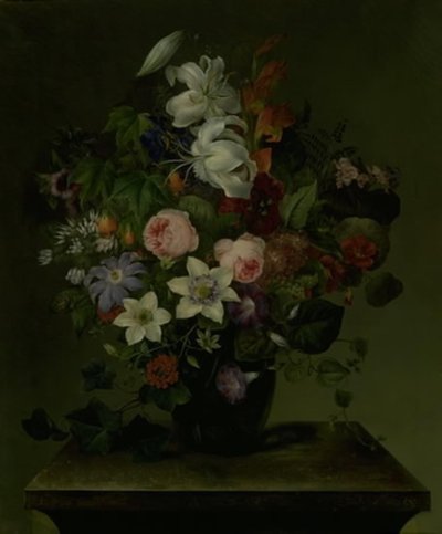 Flower Bouquet with Morning Glory and Ivy by Hermania Neergaard
