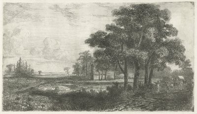 Wooded Landscape with Covered Wagon by Hermanus Jan Hendrik van Rijkelijkhuysen