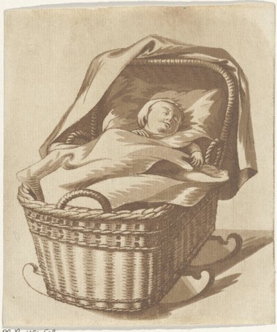 Sleeping Baby in a Cradle by Hermanus Numan