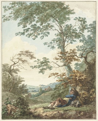 Sleeping Man with Dog Under a Tree by Hermanus Numan
