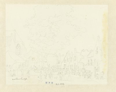 Market in the Village of Valkenburg by Hermanus Petrus Schouten