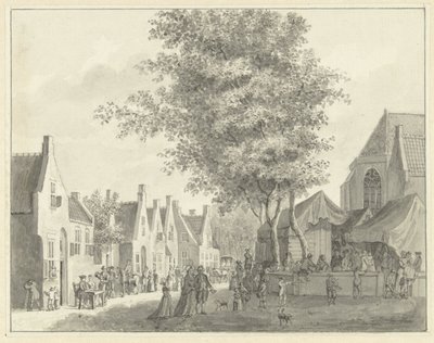 Market in the Village of Valkenburg by Hermanus Petrus Schouten