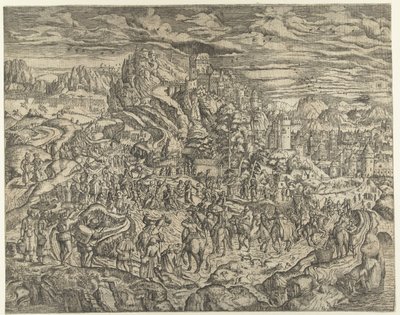Landscape with the Carrying of the Cross by Herri met de Bles