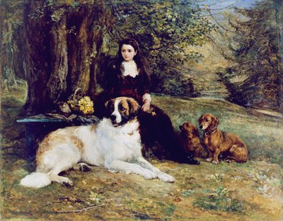 Girl With Dog by Heywood Hardy
