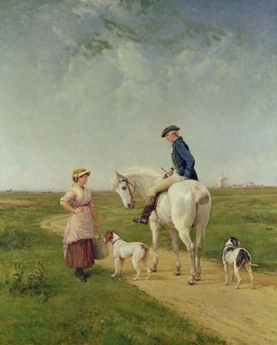 Milkmaid Talking to a Cavalier by Heywood Hardy