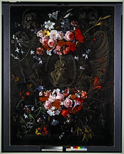 Cartouche with Flowers by Hieronymus the Elder Galle