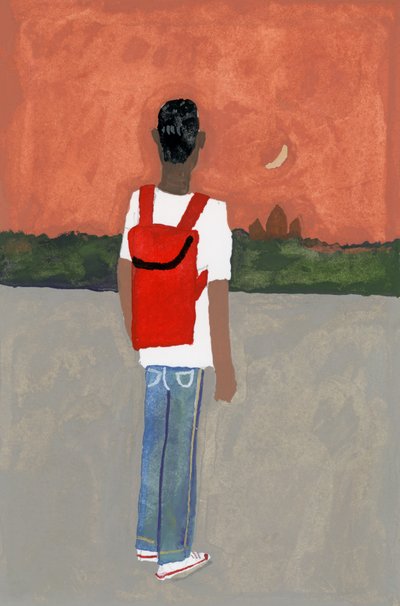 A Traveler Carrying a Red Backpack by Hiroyuki Izutsu