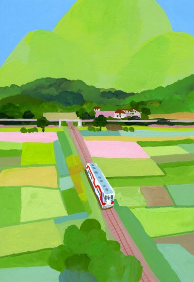 Big Green Mountain and Rice Field by Hiroyuki Izutsu