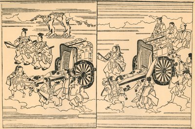 Carriages Drawn by Oxen by Hishikawa Moronobu