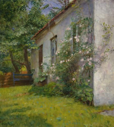 House with Rose Bush, Sandø by Hjalmer Eilif Emanuel Peterssen