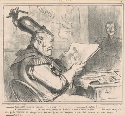 "-Ouriskoff!..do you find this similar?" from Actualities by Honoré Daumier