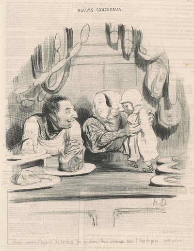 Hey! How he looks at the sausages... by Honoré Daumier