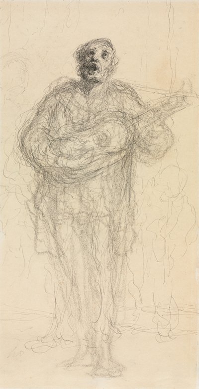 Singing Guitarist (recto), 1855-60 by Honoré Daumier