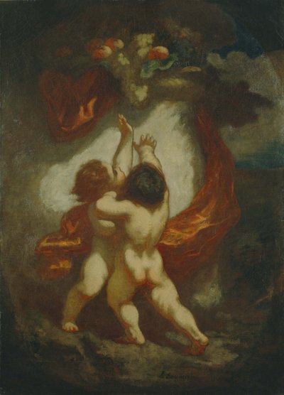 Two Putti Striving for Fruits by Honoré Daumier