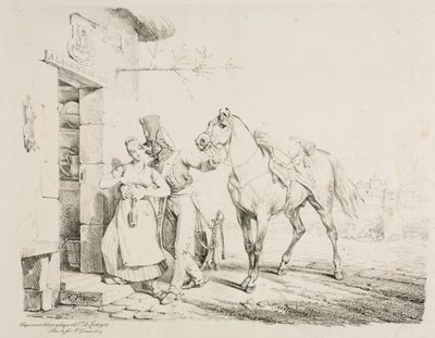 A Hussar Embracing a Servant by Emile Jean Horace Vernet