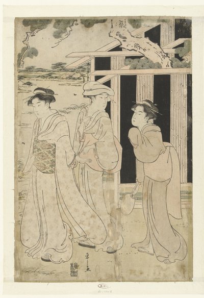 Three Women Walking by a Lake by Hosoda Eishi