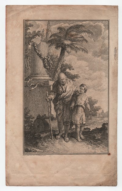 Boy Leading Blind Man by Hubert (after) Gravelot