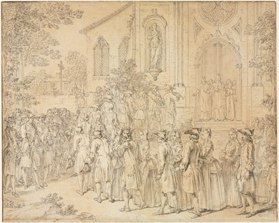 A Procession Entering a Church by Hubert François Bourguignon Gravelot