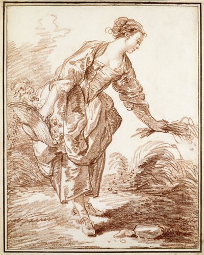 A Sheperdess Picking Flowers by Hubert Robert