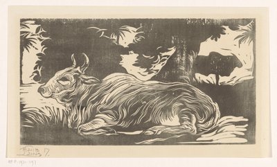Lying Zebu by Huib Luns (signed by artist)