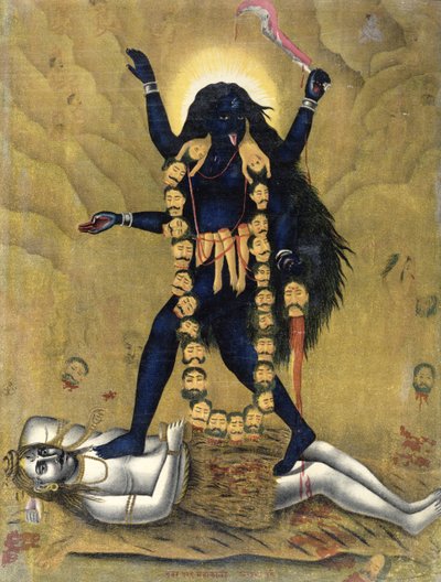 Hindu Goddess Kali dancing on Siva by Indian School