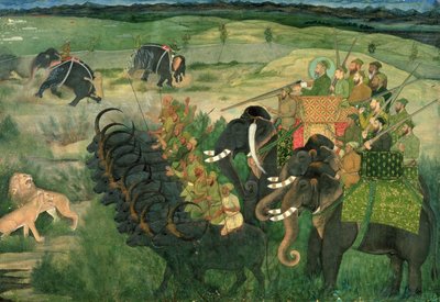 Aurangzib Hunting Lions by Indian School