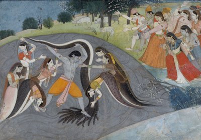 Krishna Subduing Kaliya, the Snake Demon by Indian School