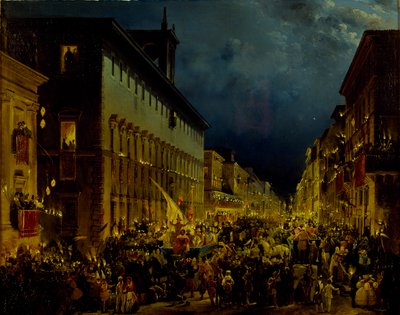 The Moccoli Evening in Rome, 1834 by Ippolito Caffi