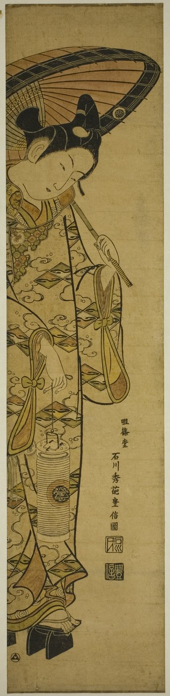 Youth Carrying a Lantern and an Umbrella by Ishikawa Toyonobu