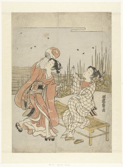 Young Man and Girl Watching Fireflies by Isoda Koryusai