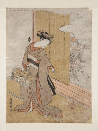 Woman and Sparrow by Isoda Koryusai