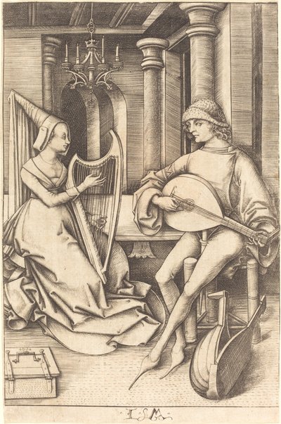 The Lute Player and the Harpist by Israhel van Meckenem