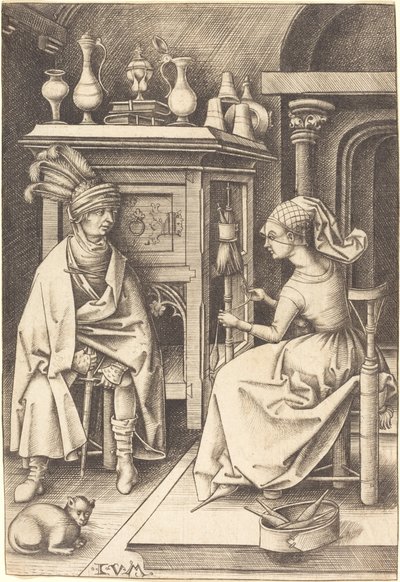 The Visit to the Spinner by Israhel van Meckenem