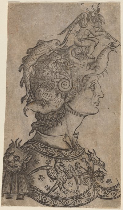 Man in a Fantastic Helmet by Italian 15th Century
