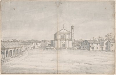 A Town Center with a Church by Italian 18th Century